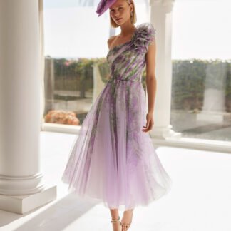 Vestido asimétrico tul estampado