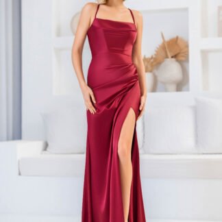 Vestido de noche de raso en rojo guinda - Christian Koehlert