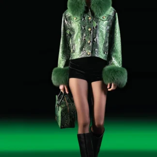 Cazadora serpiente verde con pelo de zorro - Locoluxo
